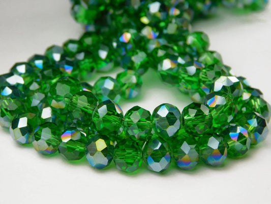 Mehendi Green Rainbow Shine Crystal Beads (10mm, 8mm, 6mm, 4mm)