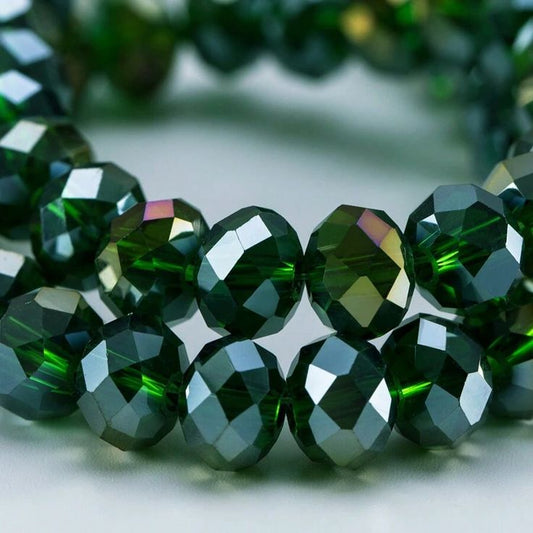 Dark Green Crystal Beads (10mm, 8mm, 6mm, 4mm)