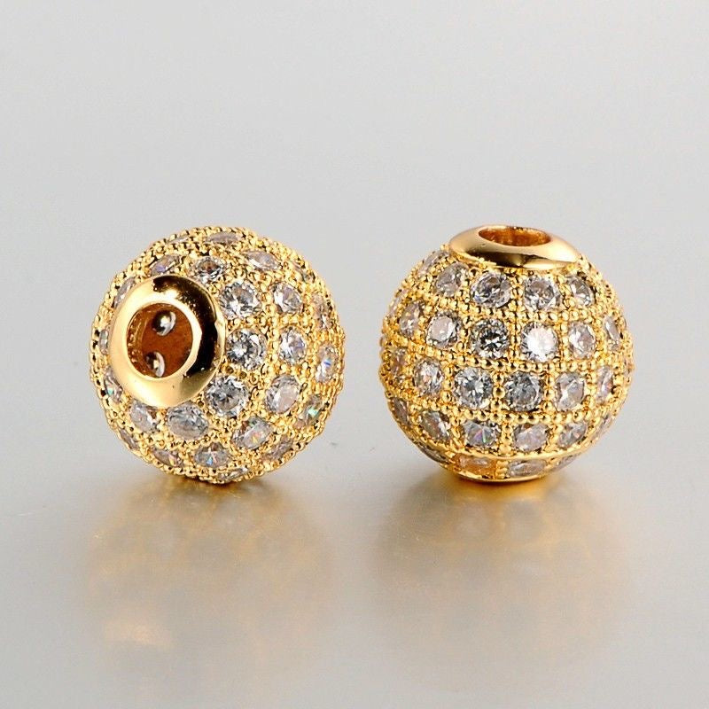 10Pcs CZ Brass Micro Pave Grade AAA Cubic Zirconia Round Diamond Ball Beads (Pack of 2)