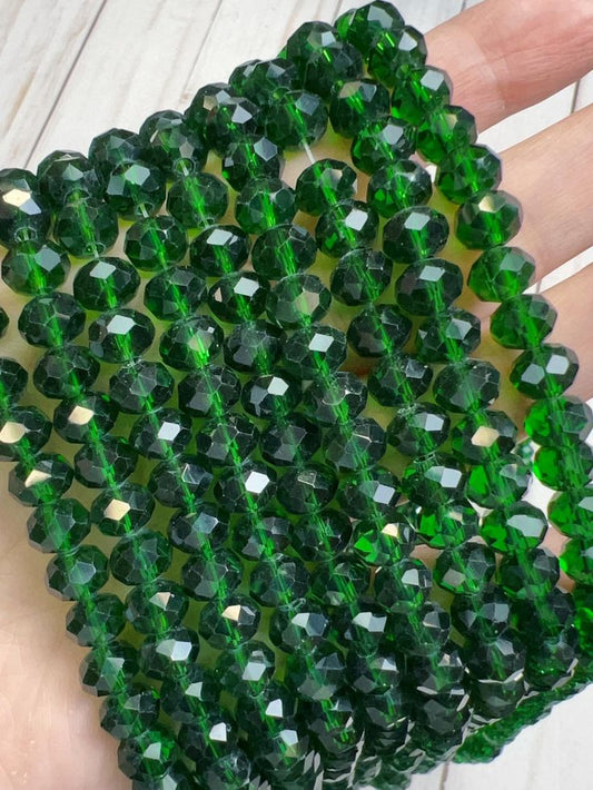 Dark Green Clear Crystal Beads (10mm, 8mm, 6mm, 4mm)