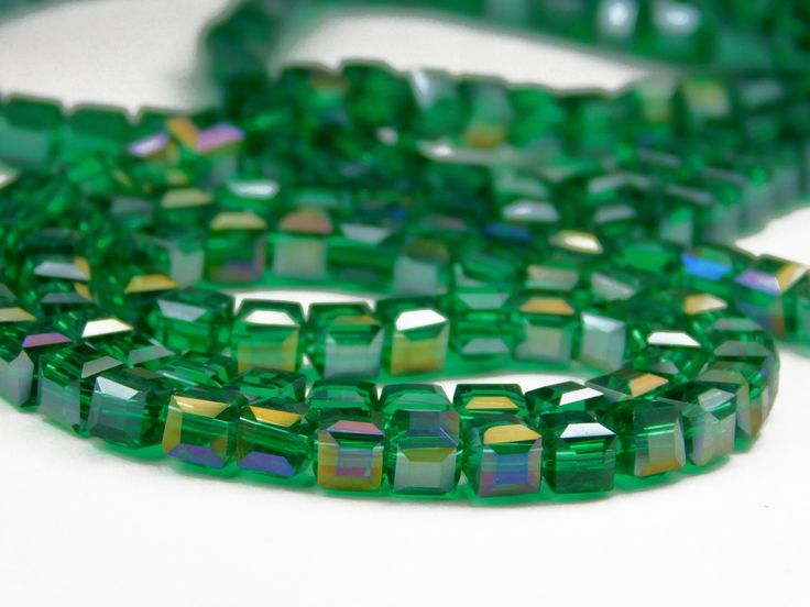 Emerald Rainbow Shine Cube/Square Shaped Crystal Beads (12mm)