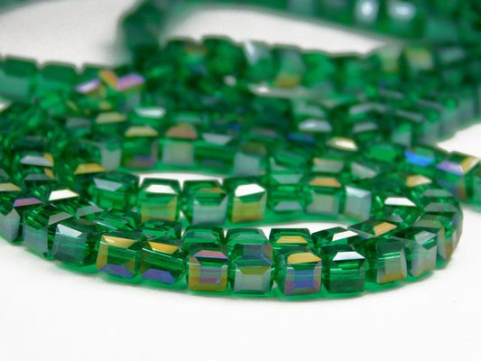 Emerald Rainbow Shine Cube/Square Shaped Crystal Beads (12mm)