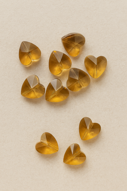 Golden Heart Shaped Transparent Crystal Beads (10mm, 70 pcs)