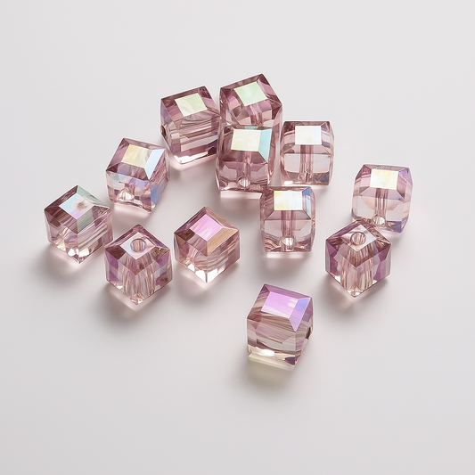 Blush Aurora Crystal Cube/Square Shaped Beads – Pink AB | (12mm, 80 pcs)