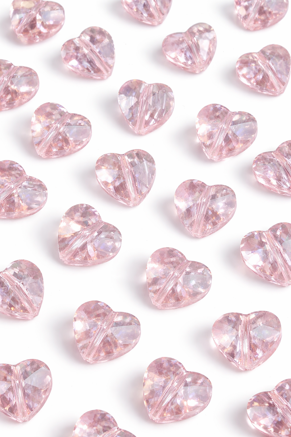 Pink Heart Shaped Crystal Beads (10mm, around 65 pcs)