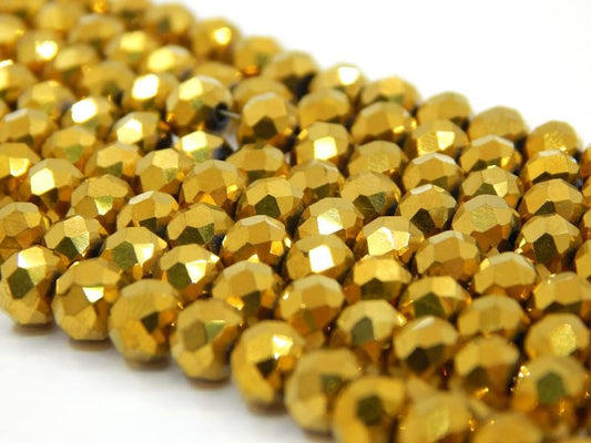 Yellow Metallic Gold Opaque Crystal Beads (10mm, 8mm, 6mm, 4mm)