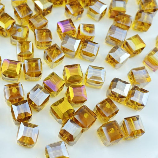 Golden Amber Cube/Square Shaped Crystal Beads (12mm, 80 pcs)