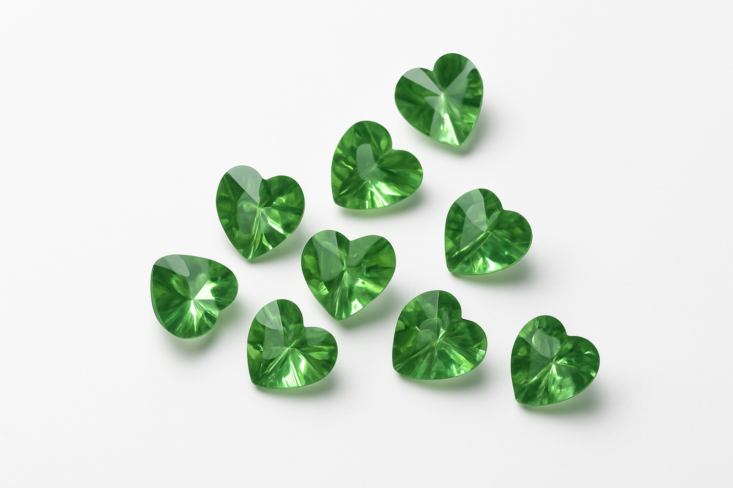 Green Heart Shaped Crystal Beads (10mm, 70 pcs)