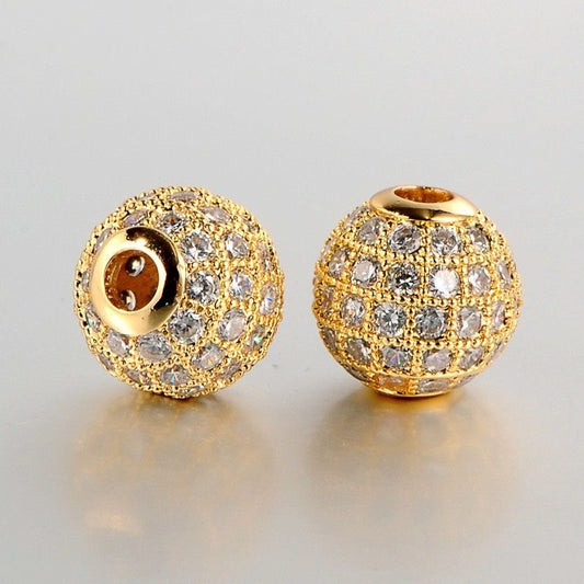 10Pcs CZ Brass Micro Pave Grade AAA Cubic Zirconia Round Diamond Ball Beads (Pack of 2)