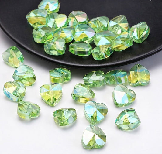 Green Heart Shaped Crystal Beads (10mm, 65 pcs)