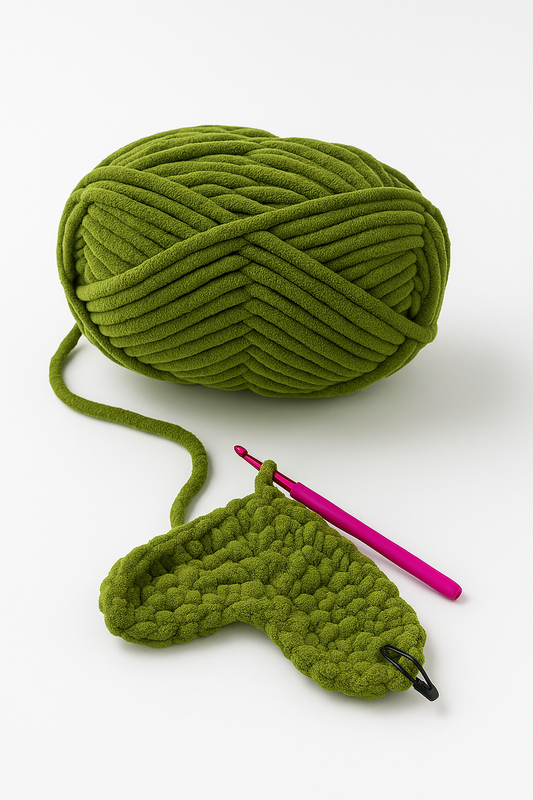 Super Bulky Chenille Yarn in Green | Blanket Yarn (8mm, 200g／50m Hank)