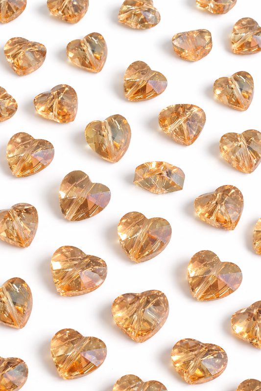 Golden Heart Shaped Transparent Crystal Beads (10mm, 12mm)
