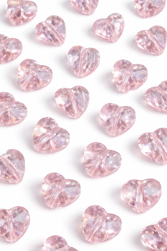 Pink Heart Shaped Crystal Beads (10mm, around 65 pcs)