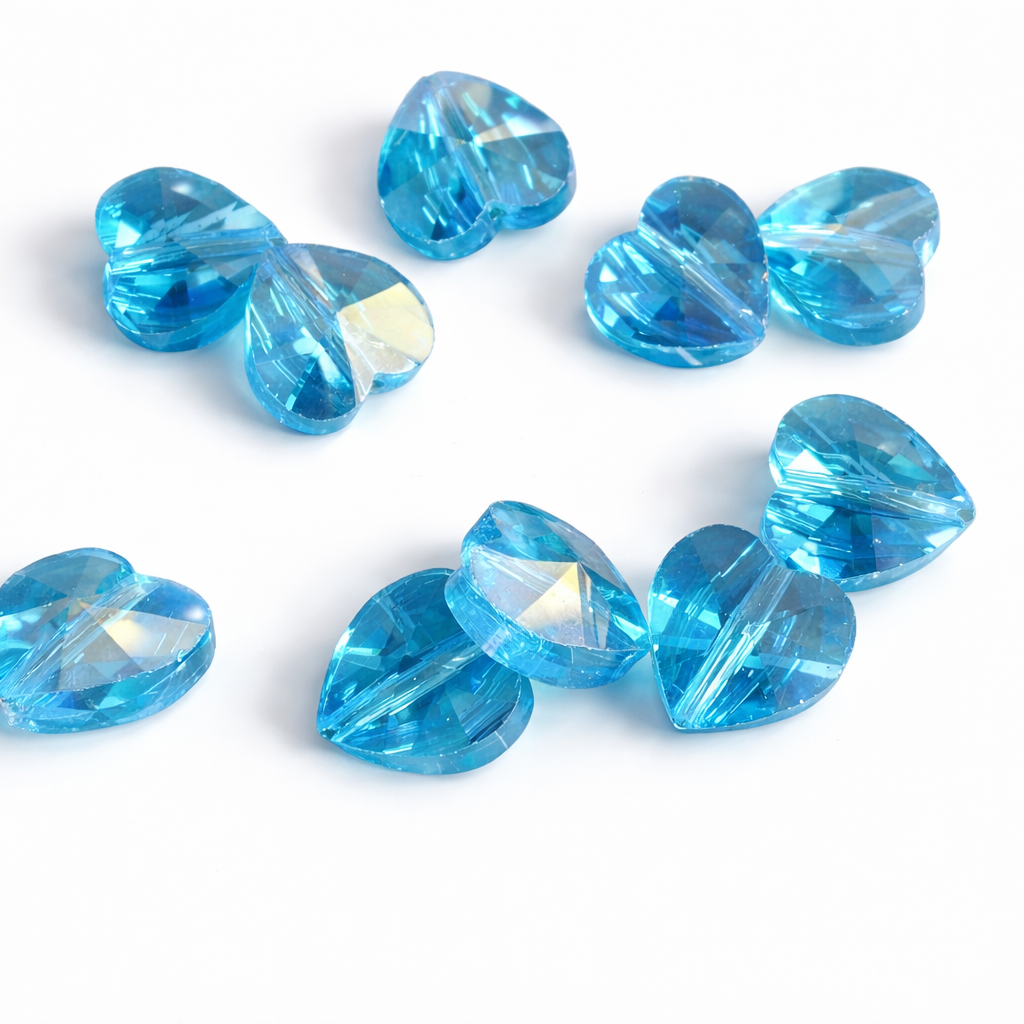 Sky Blue Heart Shaped Crystal Beads (10mm, around 65 pcs)